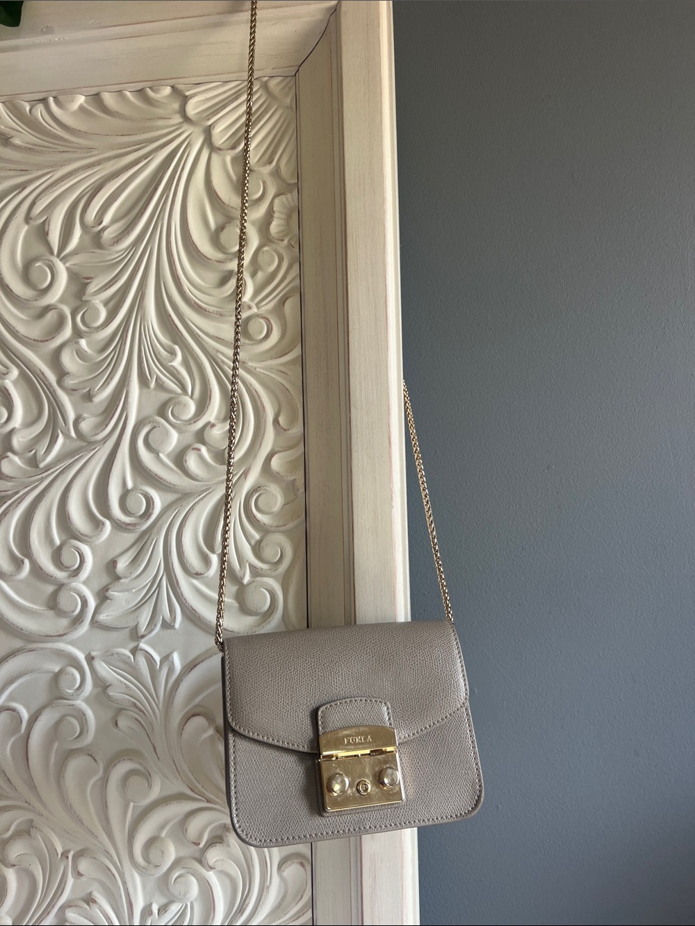 Authentic Furla Metropolis Mini Crossbody Bag in Taupe